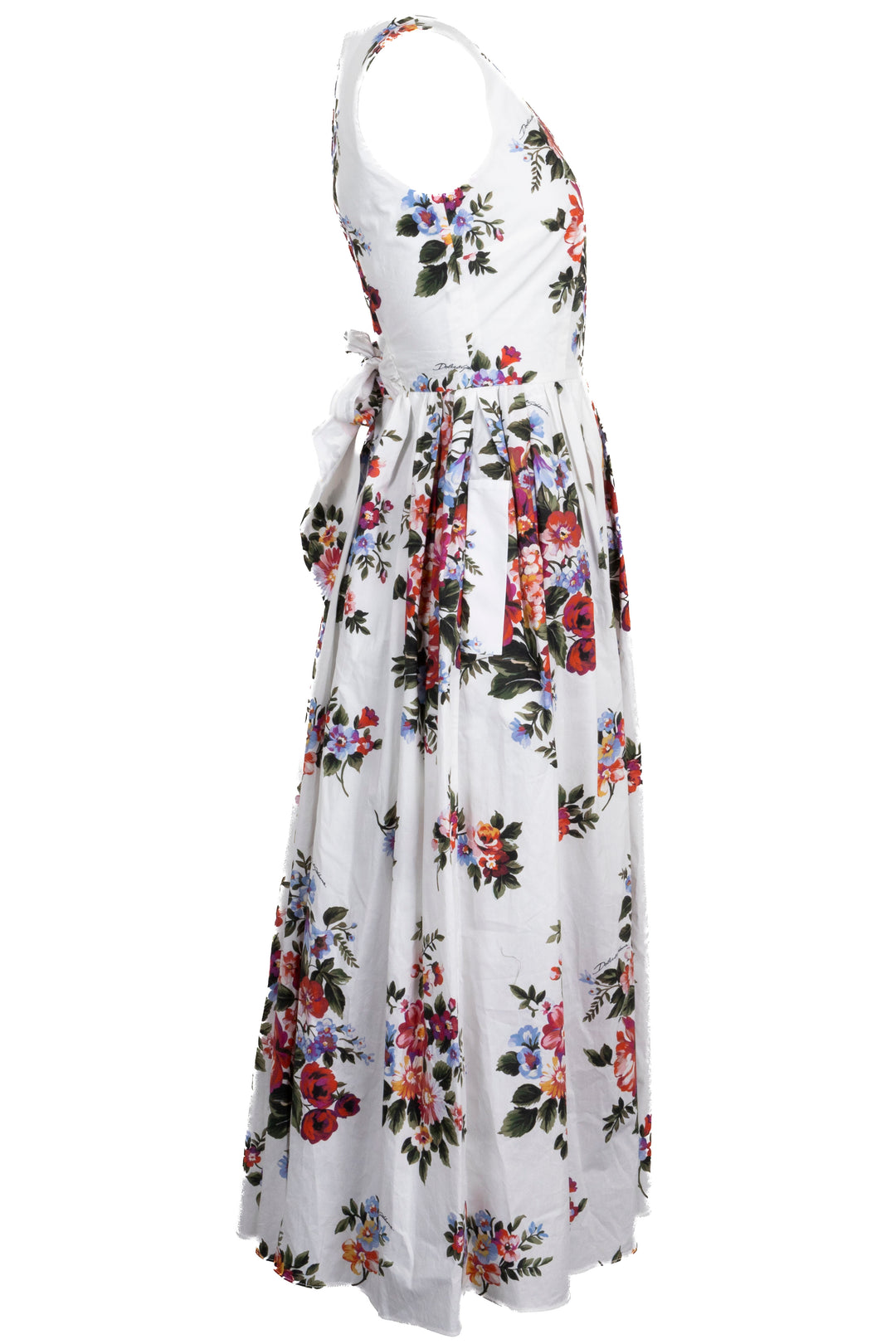 DOLCE & GABBANA Floral Belted Dress Cotton White