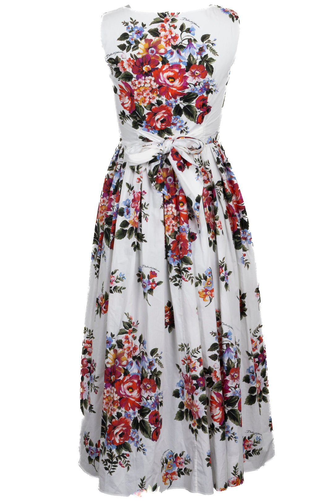 DOLCE & GABBANA Floral Belted Dress Cotton White