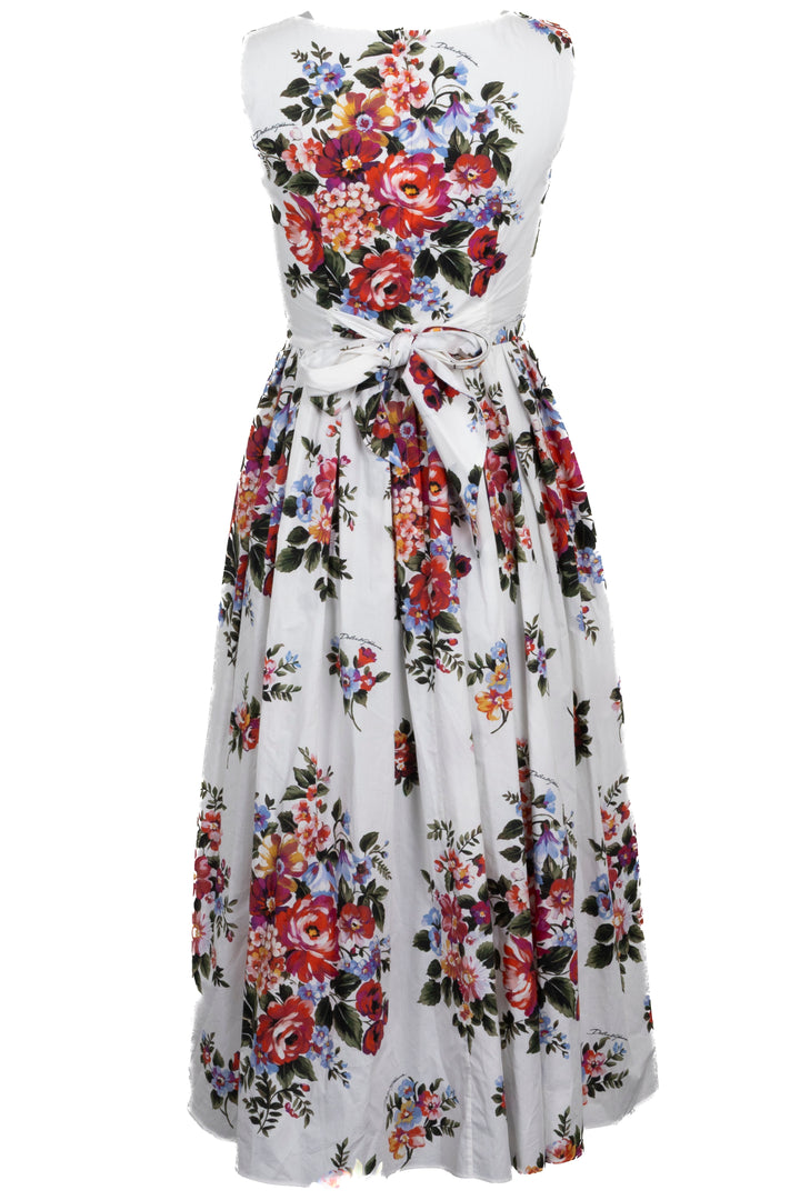 DOLCE & GABBANA Floral Belted Dress Cotton White
