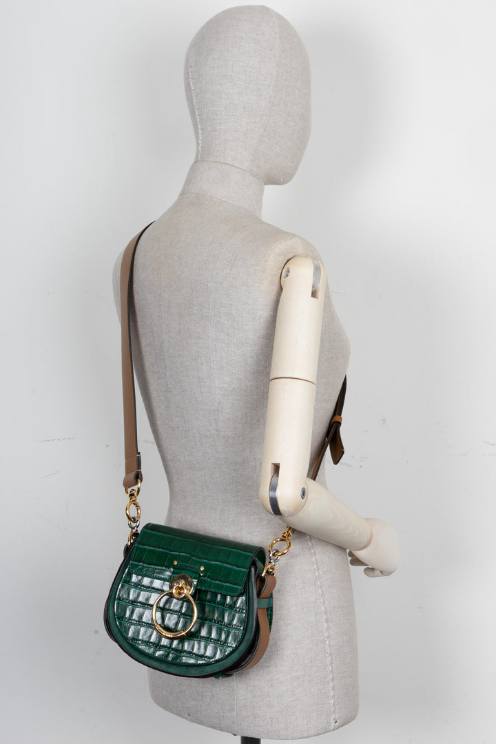 CHLOÉ Small Tess Bag Croc Embossed Green