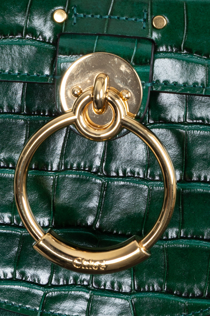 CHLOÉ Small Tess Bag Croc Embossed Green
