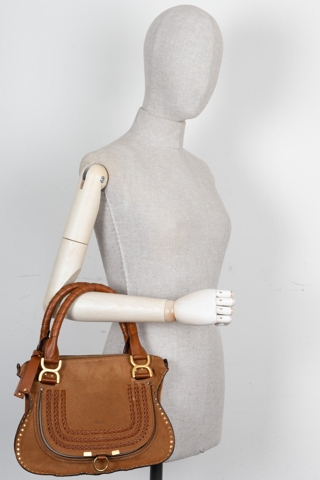CHLOÉ Small Double Carry Marcie Bag Suede Cognac