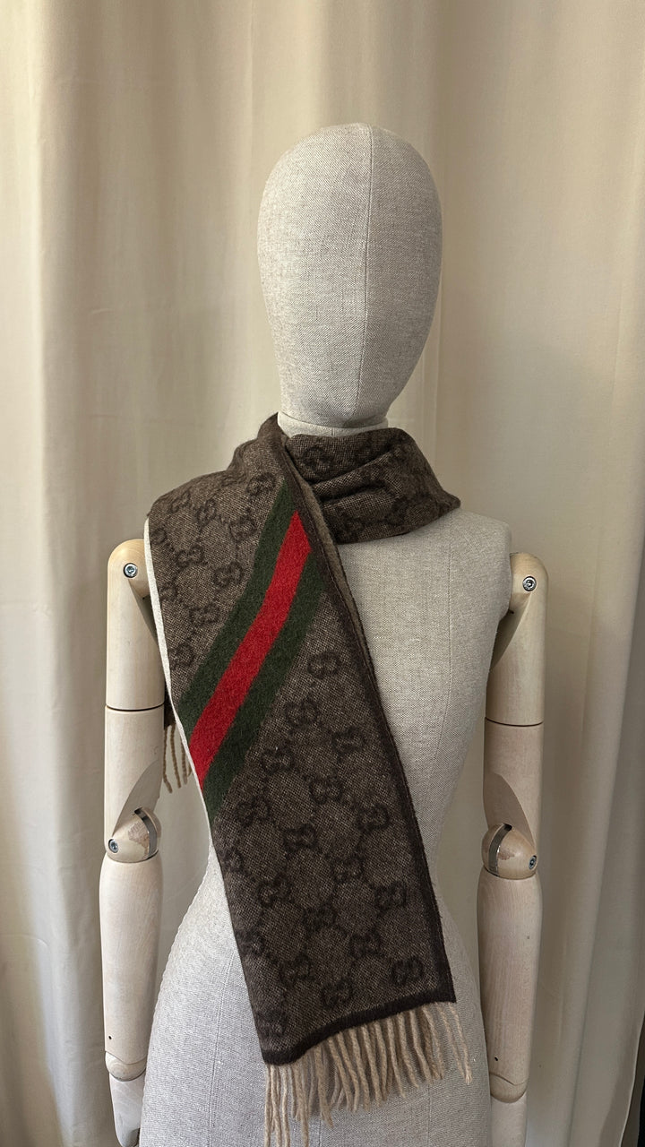 GUCCI Logo Scarf Beige Brown