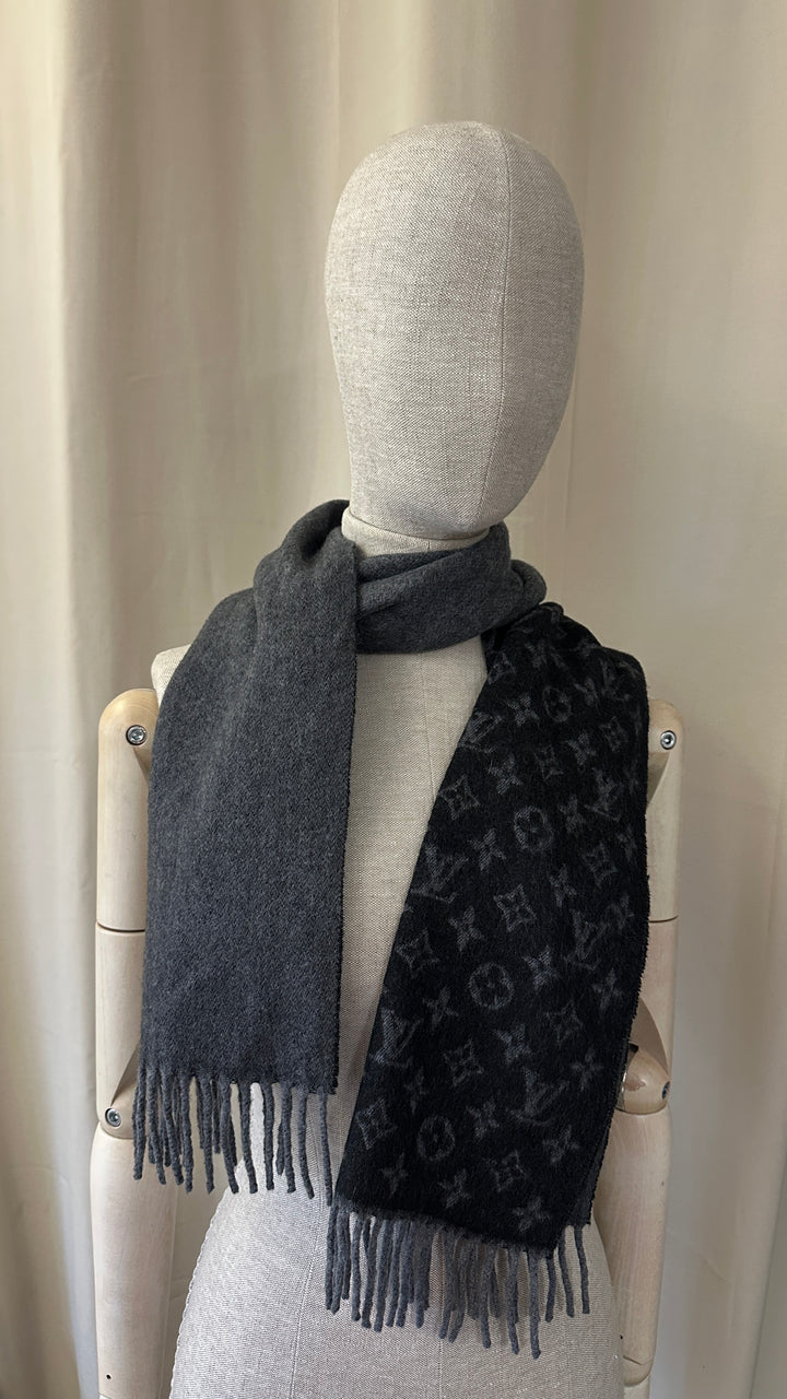 LOUIS VUITTON Scarf Wool Cashmere Black Grey