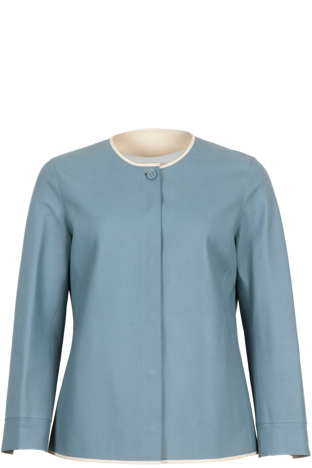 LORO PIANA Contrast Seam Jacket Leather Blue Ivory