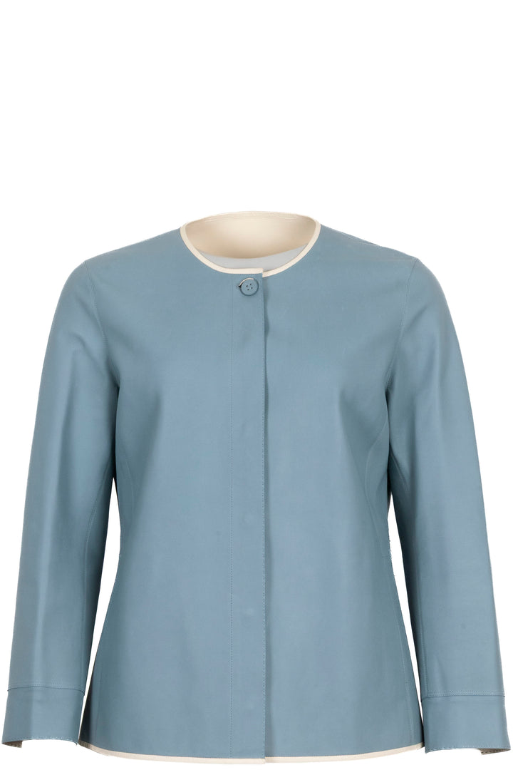 LORO PIANA Contrast Seam Jacket Leather Blue Ivory