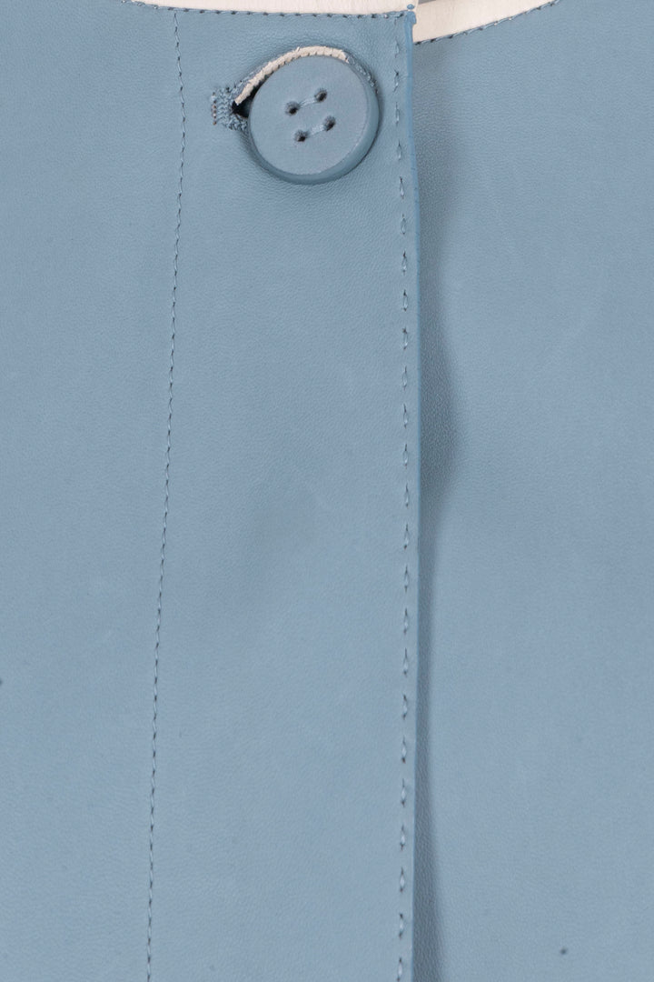 LORO PIANA Contrast Seam Jacket Leather Blue Ivory