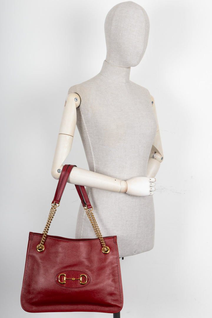 GUCCI Horsebit 1955 Tote Bag Leather Red
