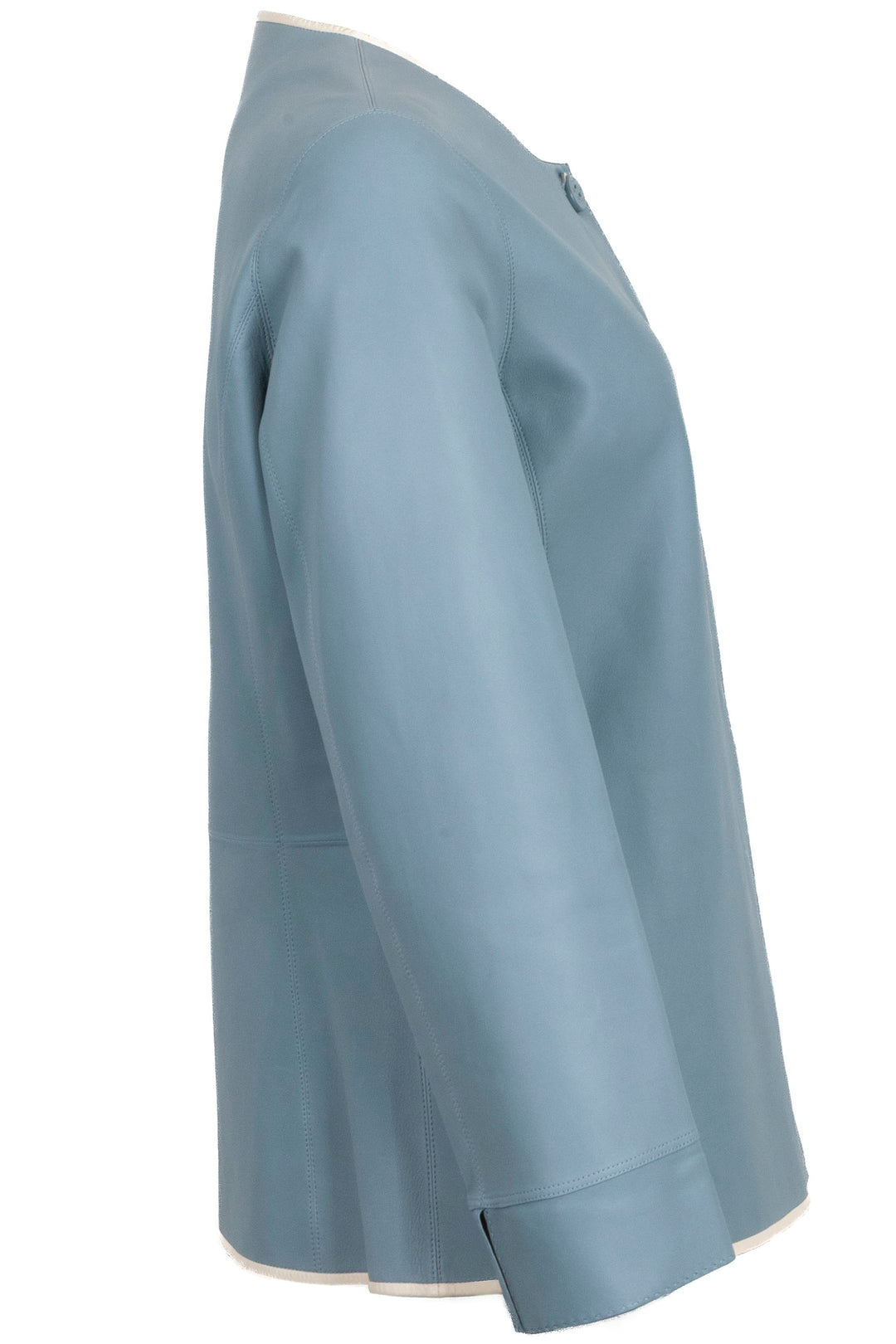 LORO PIANA Contrast Seam Jacket Leather Blue Ivory