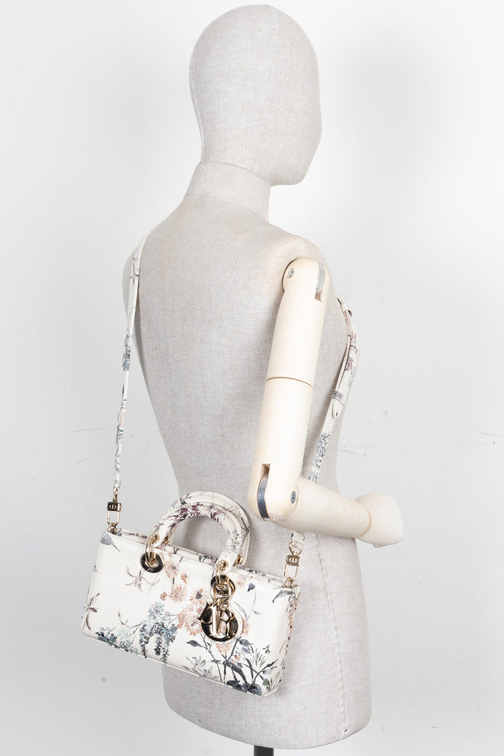 CHRISTIAN DIOR 2025 Lady D-Joy Millefiori Medium Embroidered Leather White