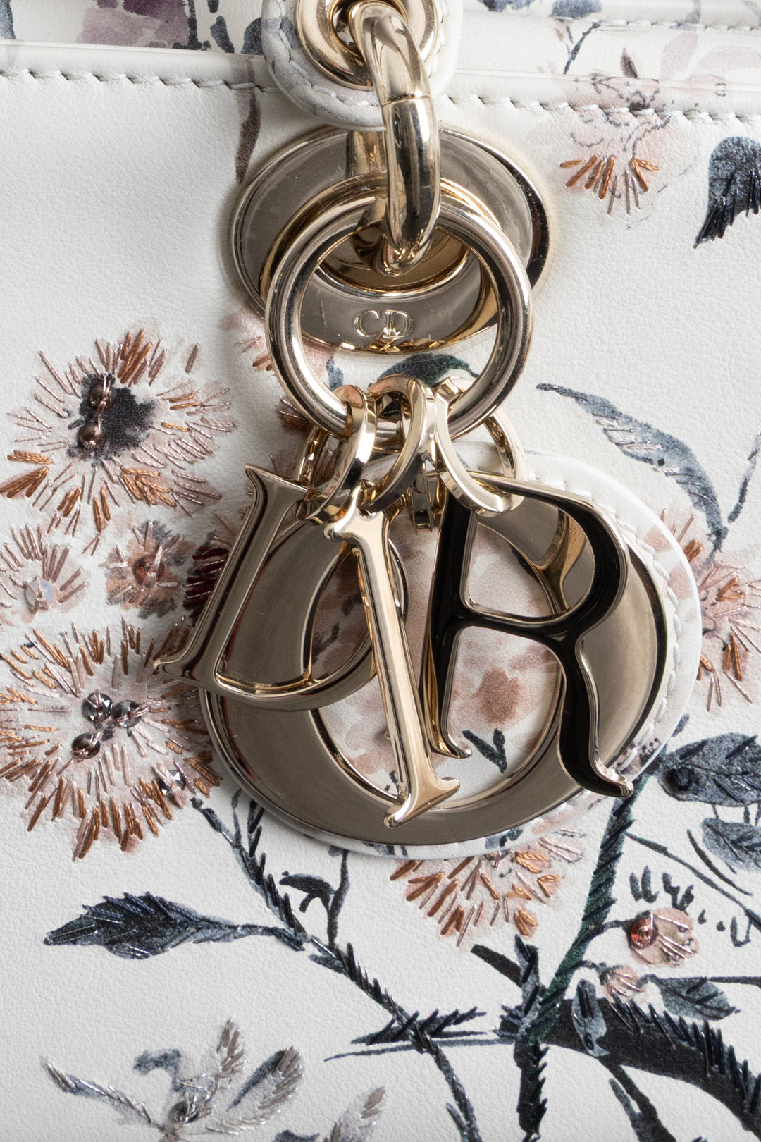 CHRISTIAN DIOR 2025 Lady D-Joy Millefiori Medium Embroidered Leather White