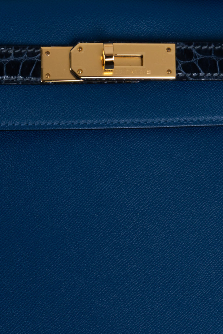 HERMÈS Kelly 28 II Touch Sellier Veau Madame Croco Niloticus Deep Blue Bleu Baltique
