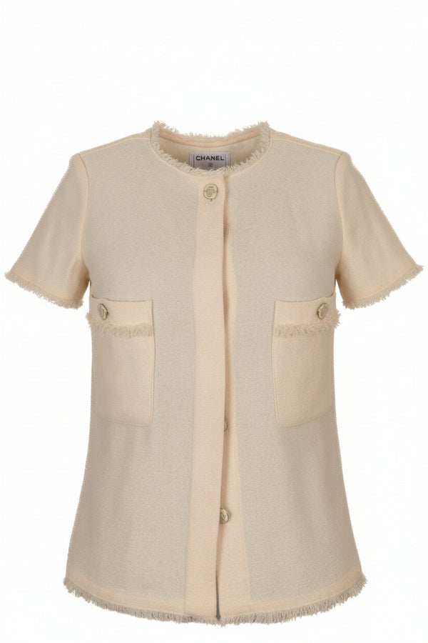CHANEL 2008 Veste à manches courtes en lurex ivoire