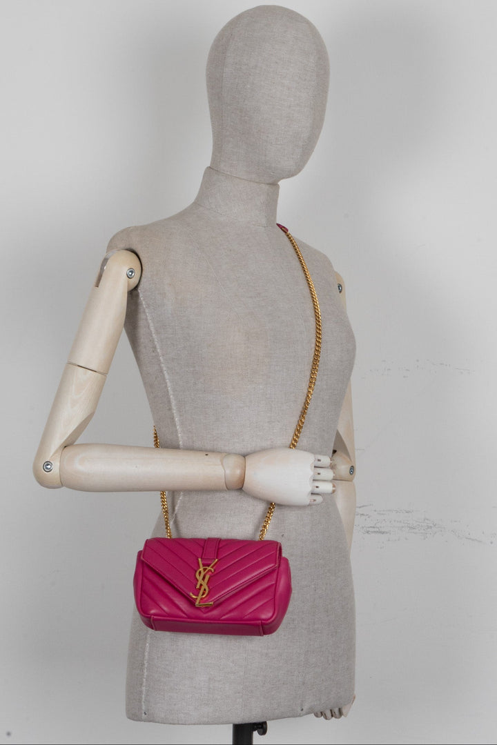 SAINT LAURENT Chevron College Wallet On Chain Pink