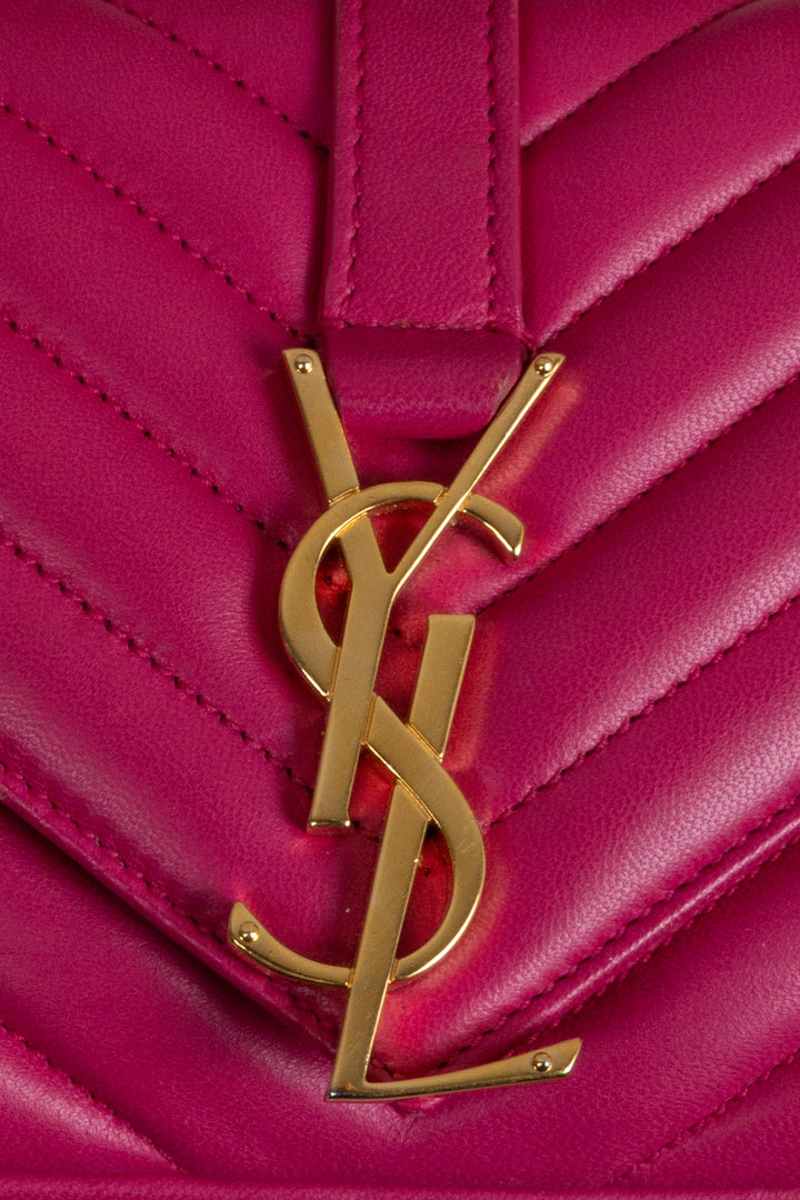 SAINT LAURENT Chevron College Wallet On Chain Pink