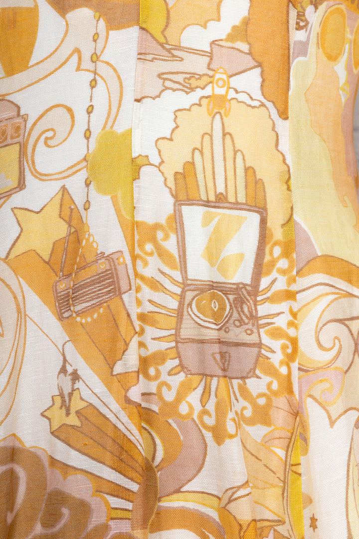 ZIMMERMANN Floral Print Organza Dress Silk Linen Mustard