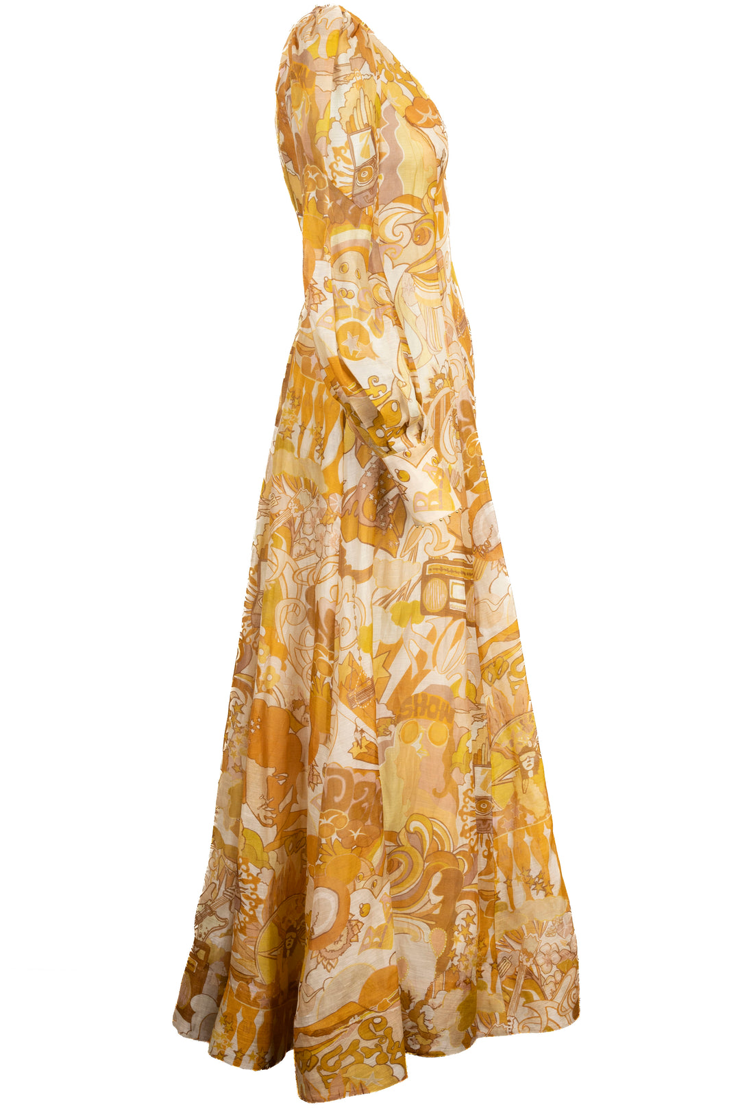 ZIMMERMANN Floral Print Organza Dress Silk Linen Mustard