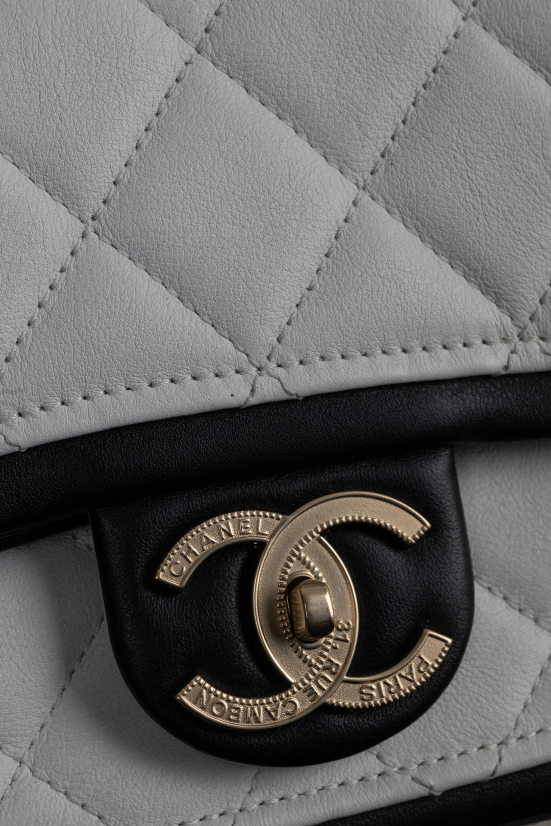 CHANEL Mini Graphic Rue Cambon Flap Bag Black White