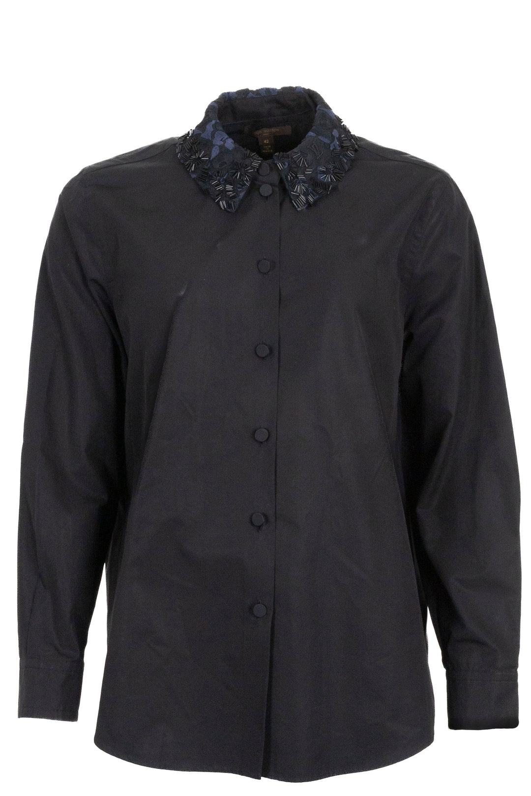 LOUIS VUITTON Embellished Collar Shirt Cotton Black