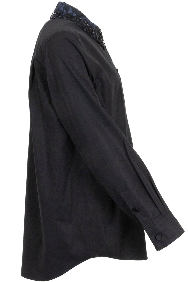 LOUIS VUITTON Embellished Collar Shirt Cotton Black