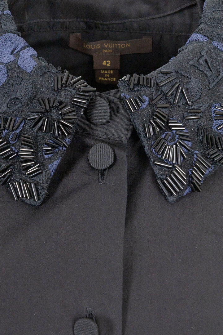 LOUIS VUITTON Embellished Collar Shirt Cotton Black