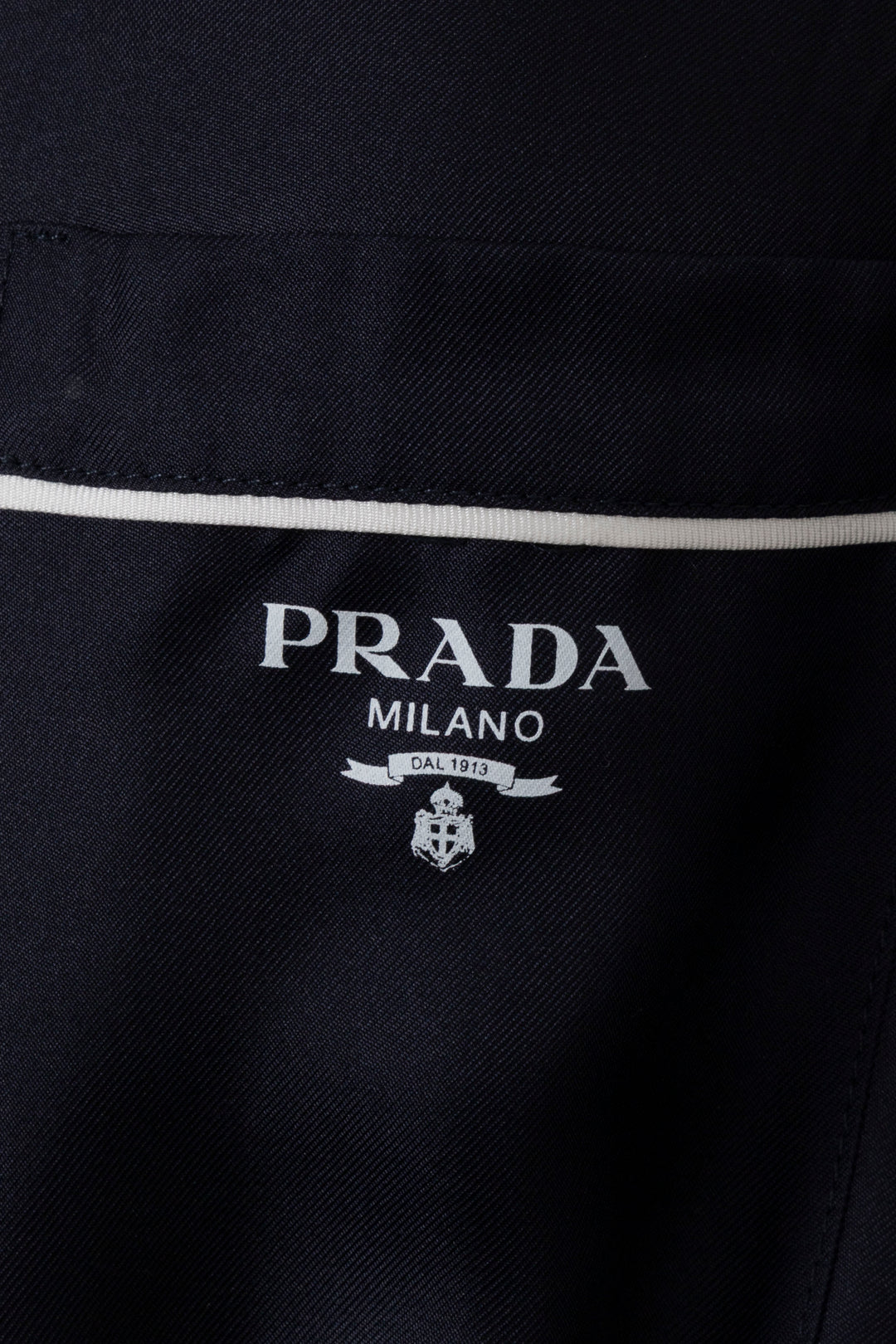 PRADA 2022 Belted Contrast Seam Dress Silk Navy