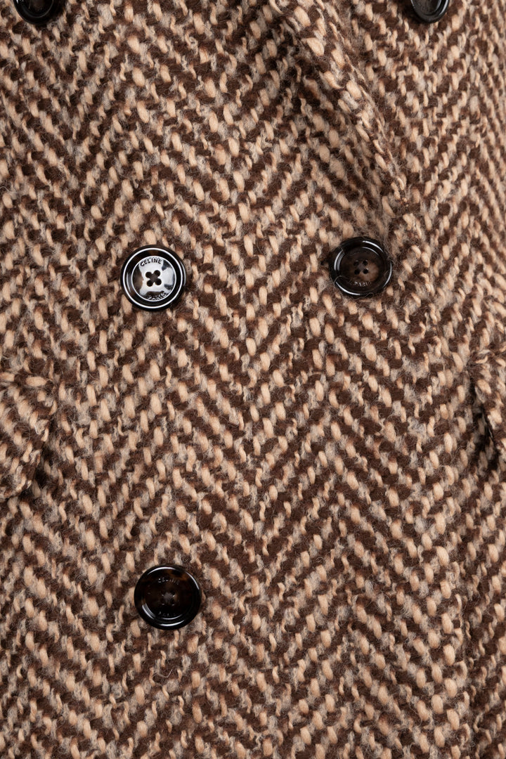 Manteau croisé à chevrons CELINE Marron