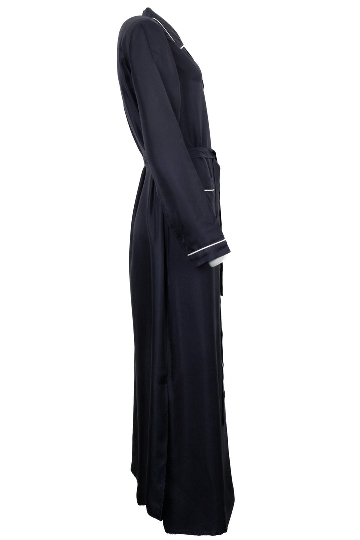 PRADA 2022 Belted Contrast Seam Dress Silk Navy