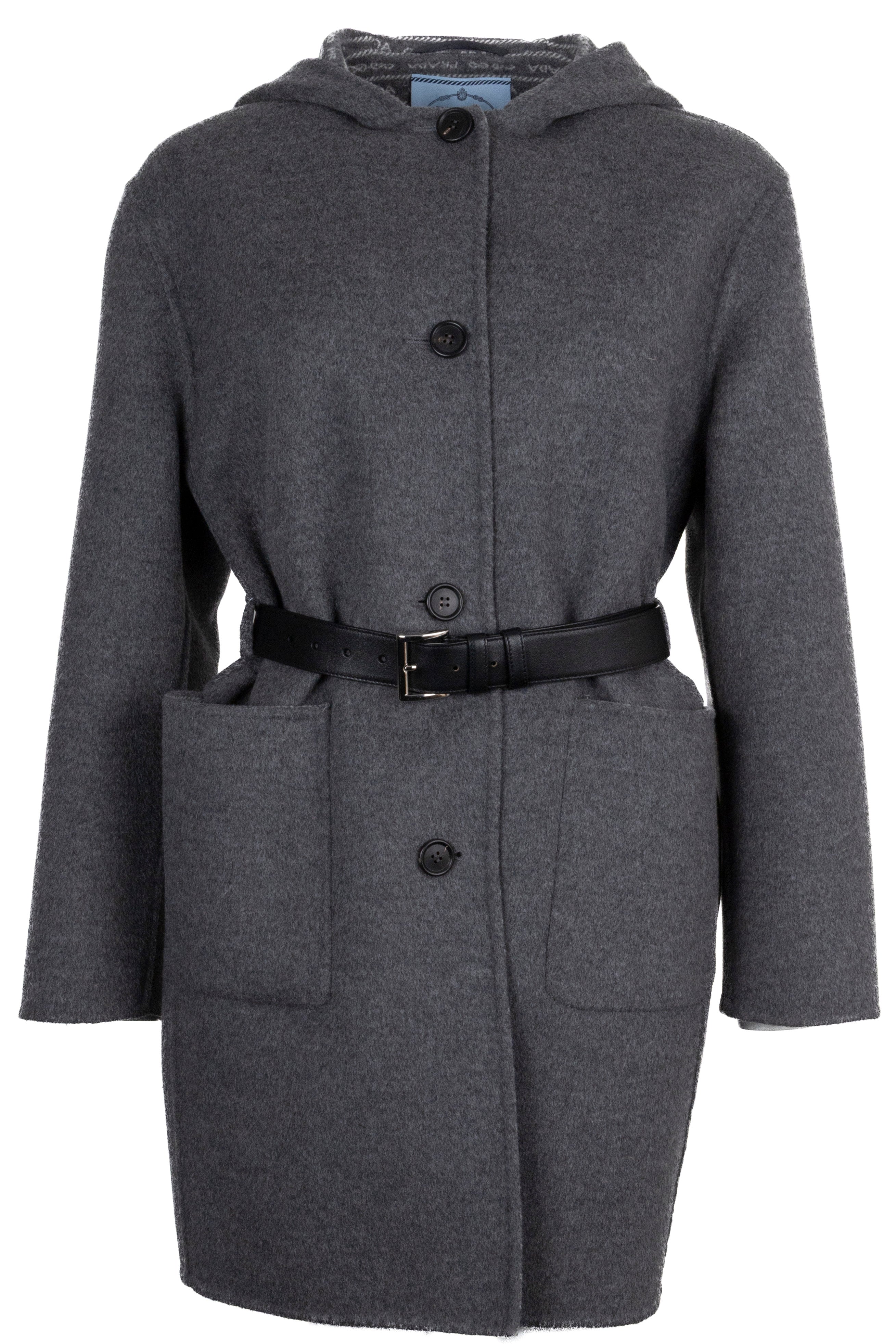 PRADA Belted Coat Wool Grey – REAWAKE