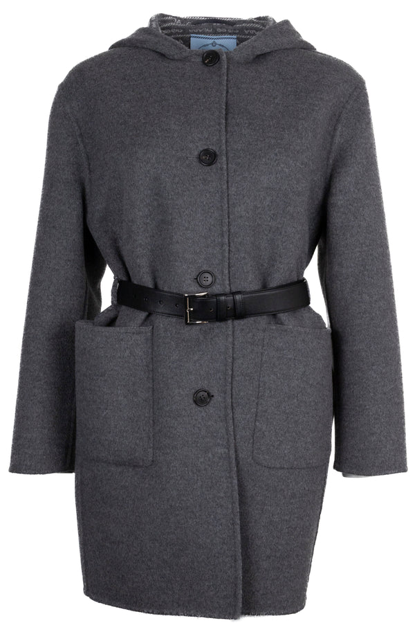 PRADA Belted Coat Wool Grey