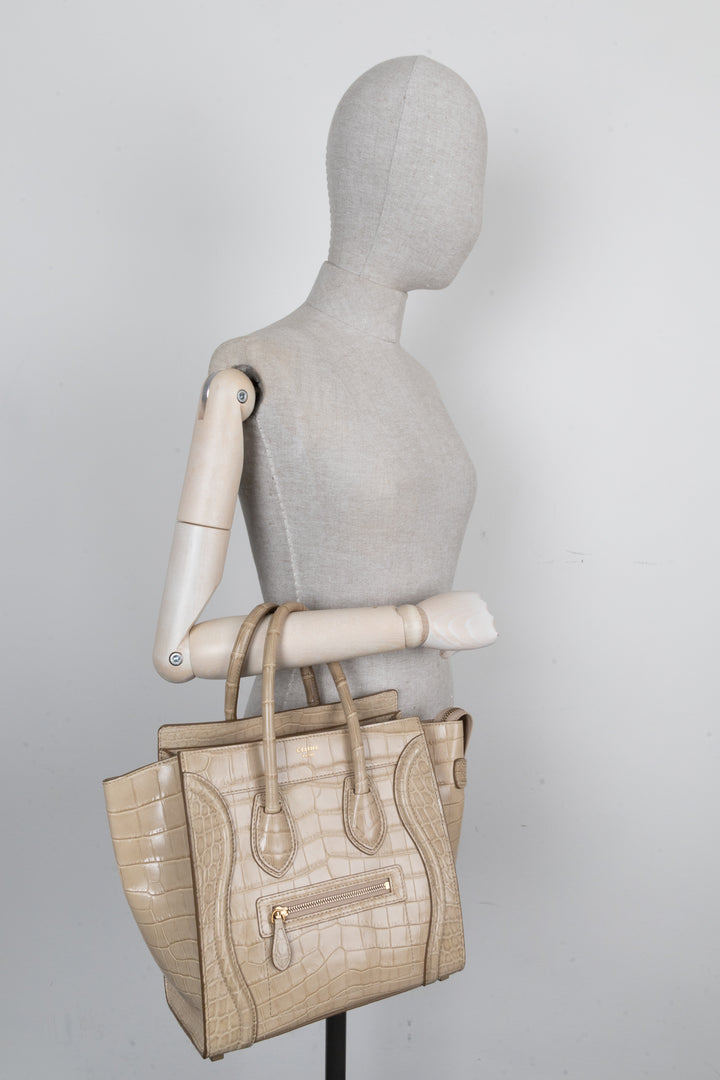 CÉLINE Luggage Micro Alligator Beige