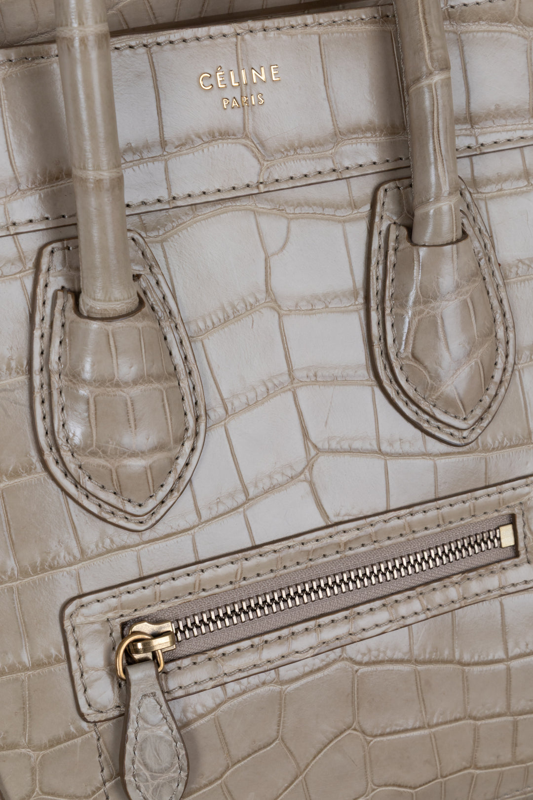 CÉLINE Luggage Micro Alligator Beige