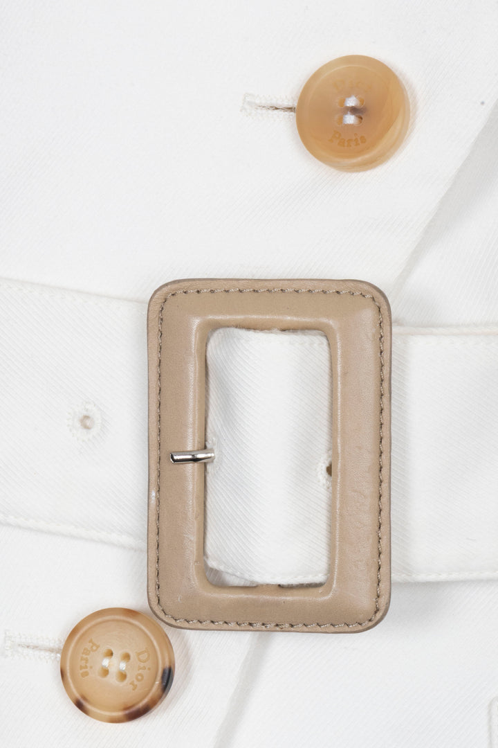 CHRISTIAN DIOR Veste asymétrique croisée à ceinture en coton blanc