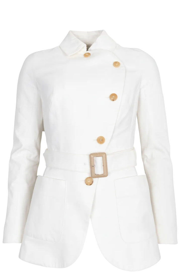 CHRISTIAN DIOR Veste asymétrique croisée à ceinture en coton blanc