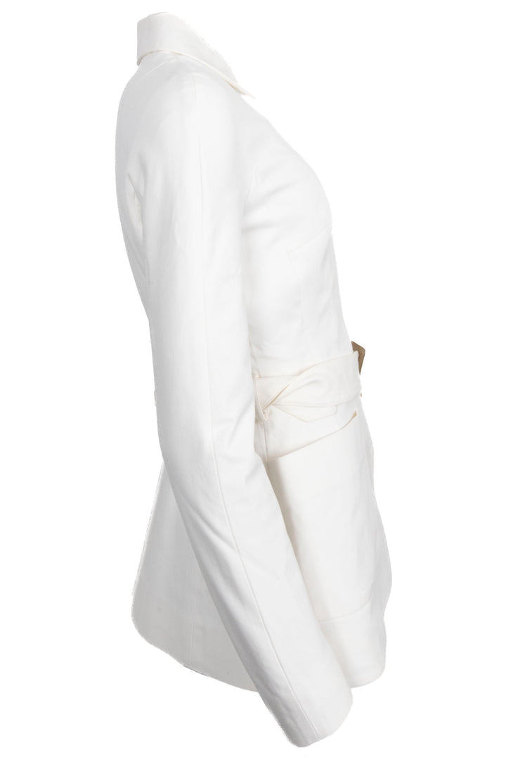 CHRISTIAN DIOR Veste asymétrique croisée à ceinture en coton blanc