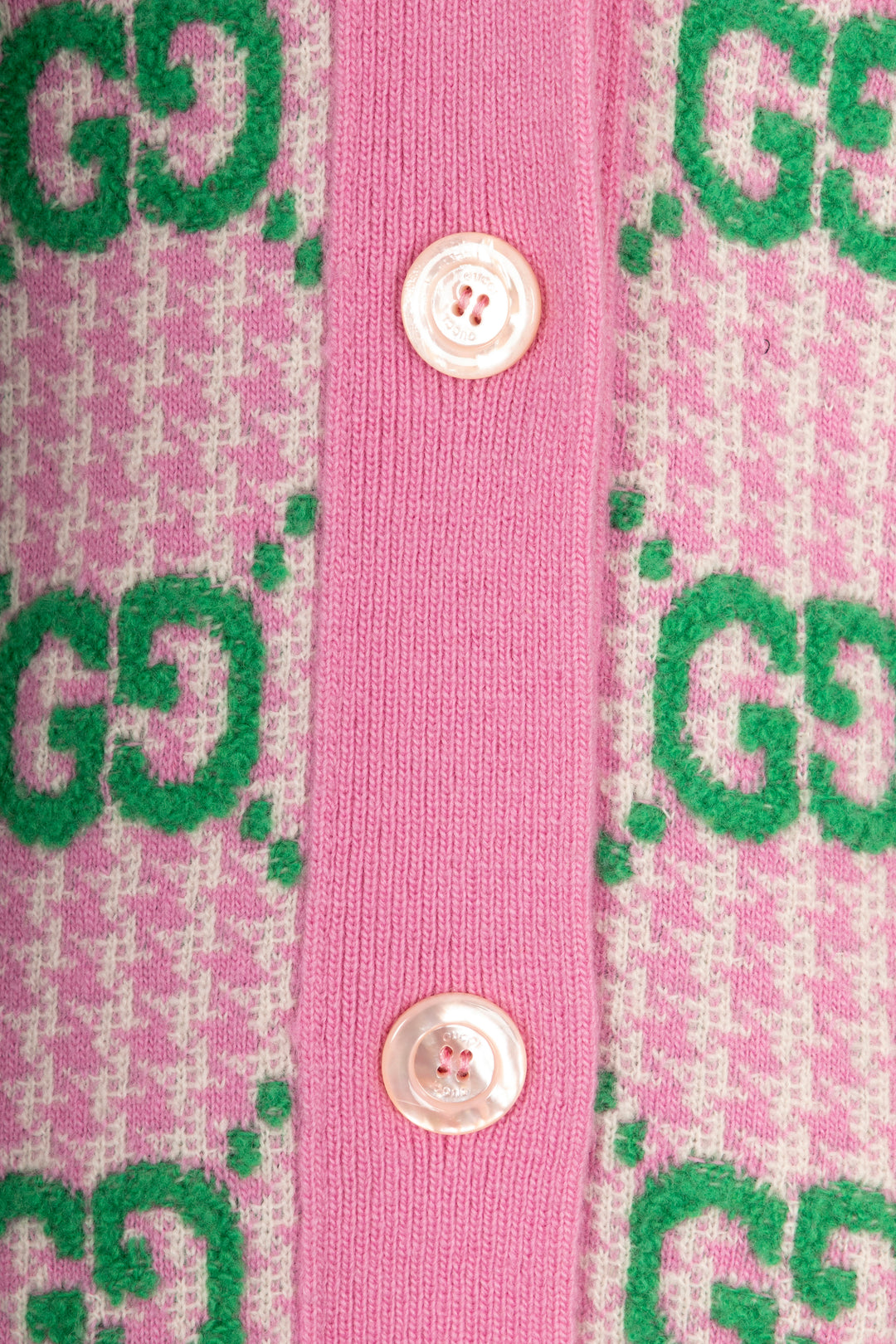 GUCCI GG Intarsia Cardigan Wool Pink Green
