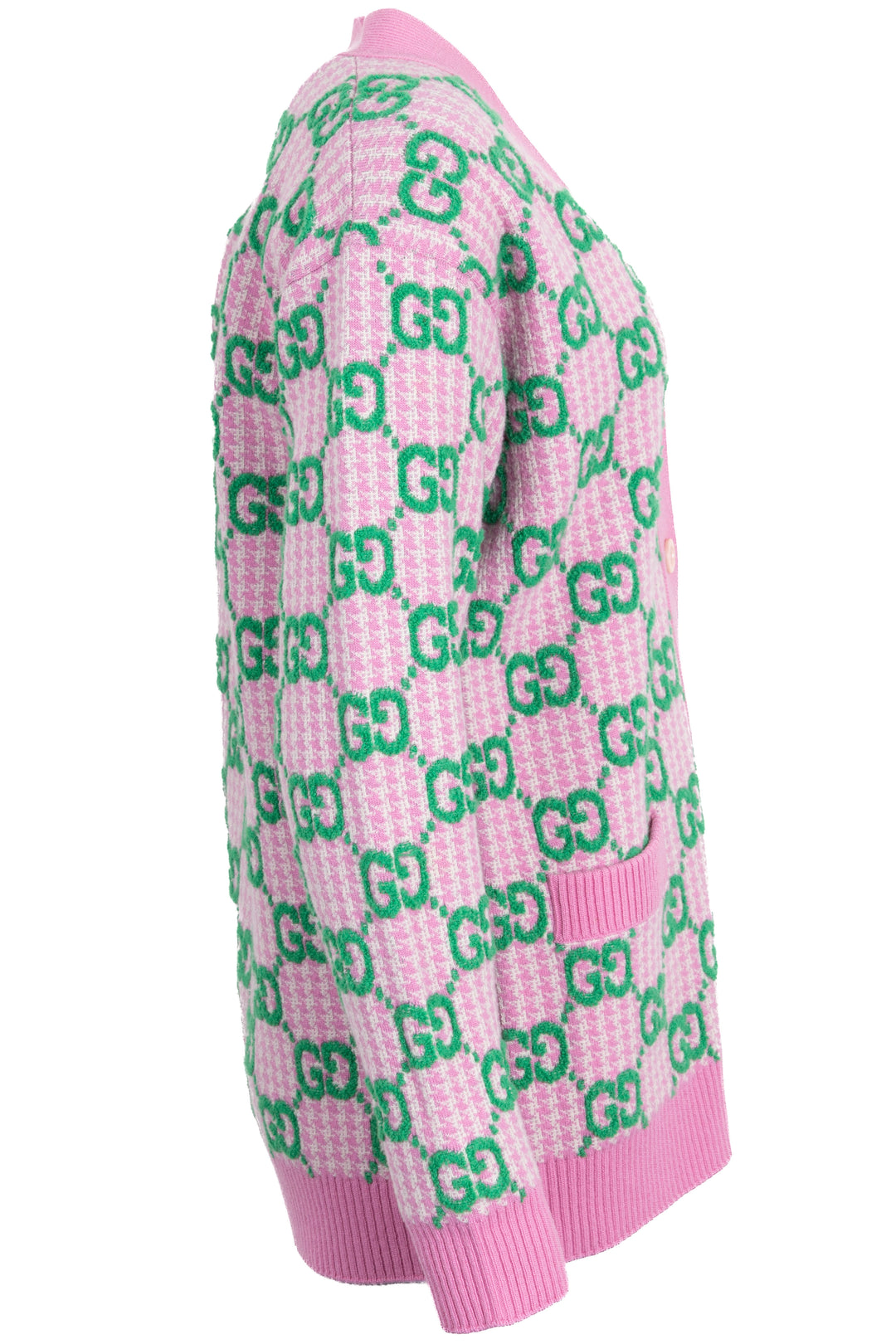GUCCI GG Intarsia Cardigan Wool Pink Green