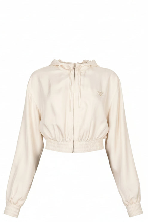 Blouson bomber court à logo PRADA 2022, couleur soie rose poudré