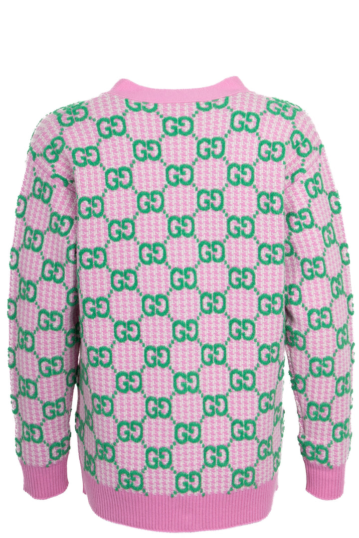 GUCCI GG Intarsia Cardigan Wool Pink Green