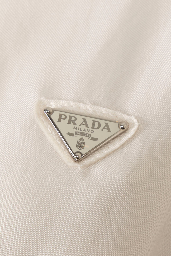 Blouson bomber court à logo PRADA 2022, couleur soie rose poudré
