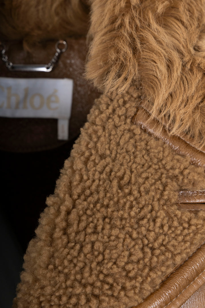 CHLOÉ Manteau Shearling Chanvre Doré