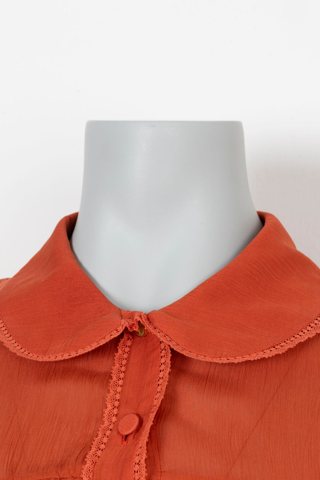 GUCCI Peter Pan Collar Rushed Chiffon Silk Midi Dress Orange