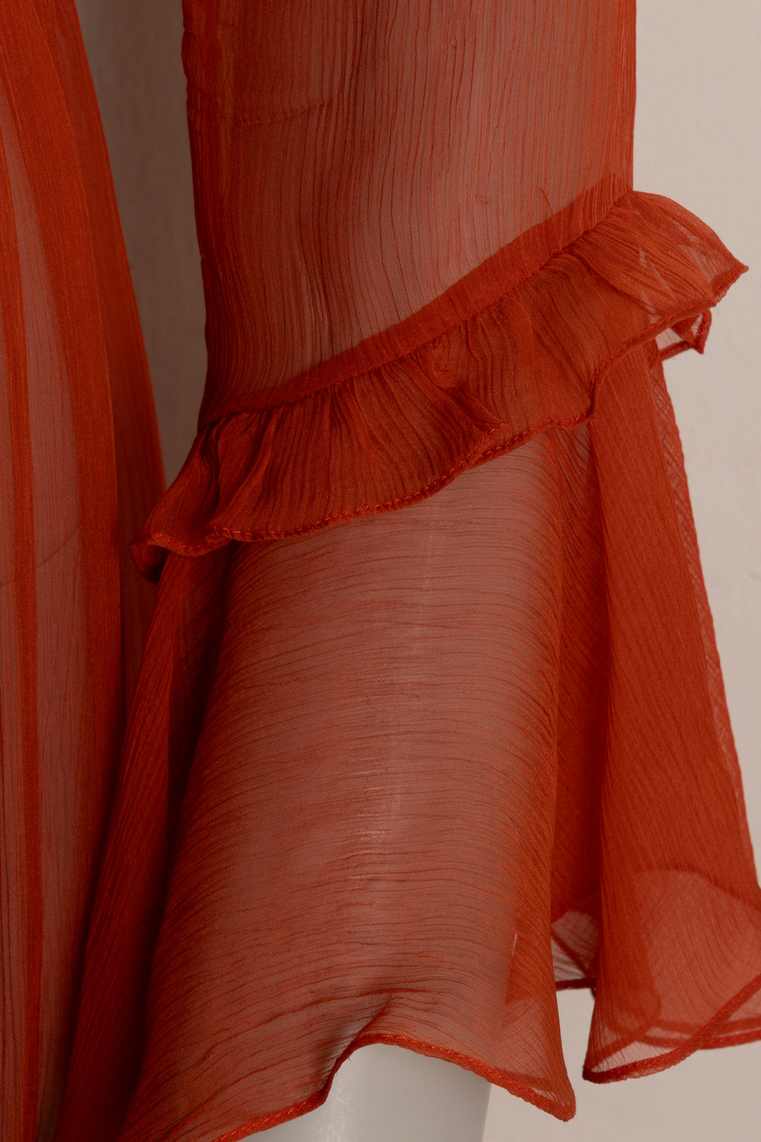 GUCCI Peter Pan Collar Rushed Chiffon Silk Midi Dress Orange