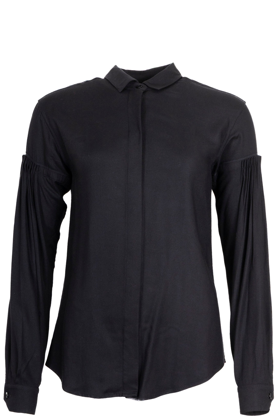 SAINT LAURENT 2017 Ruched Sleeve Shirt Black