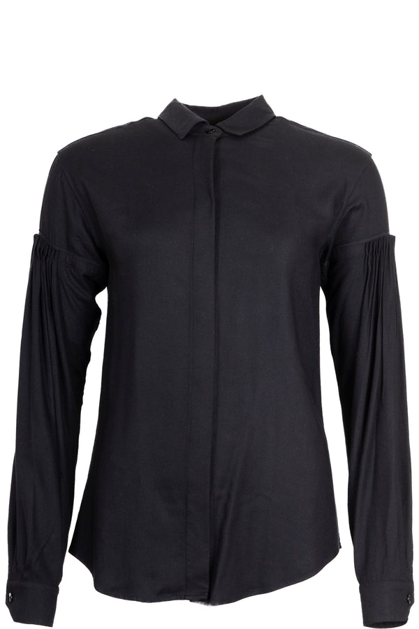 SAINT LAURENT 2017 Ruched Sleeve Shirt Black