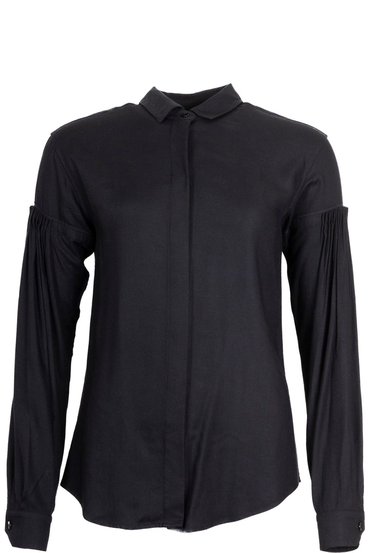 SAINT LAURENT 2017 Ruched Sleeve Shirt Black