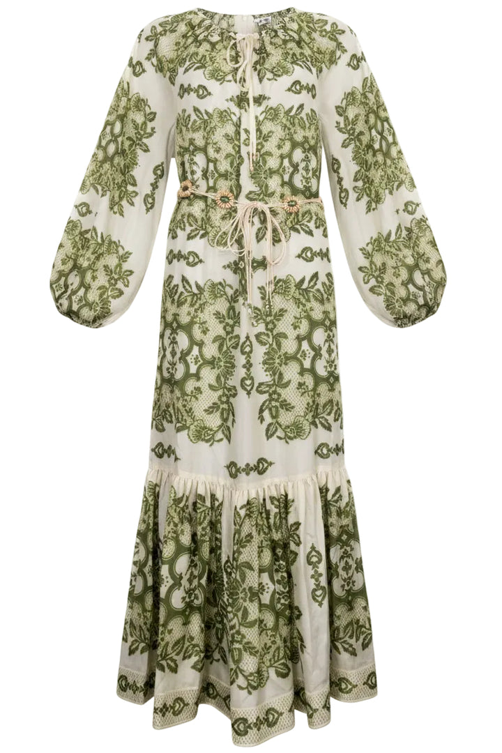ZIMMERMANN Robe Ceinturée Soie Vert Blanc
