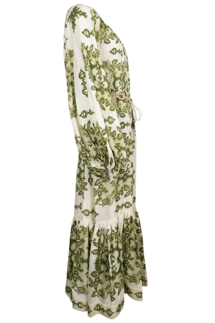 ZIMMERMANN Belted Dress Silk Green White REAWAKE ZIMMERMANN Belted Dress Silk Green White REAWAKE