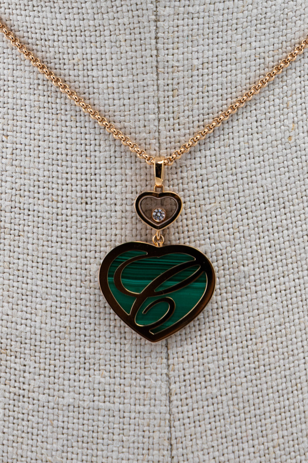 CHOPARD Happy Heart Necklace 18k Rosé Gold Diamonds Malachite