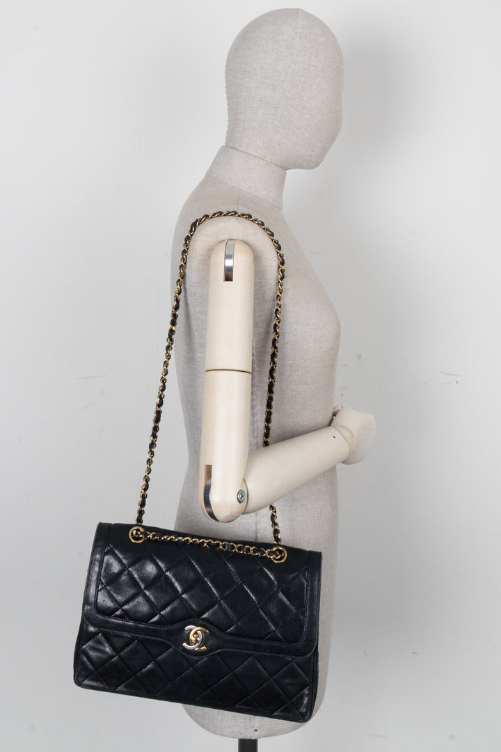 CHANEL Vintage Paris Two Tone CC Flap Bag Black